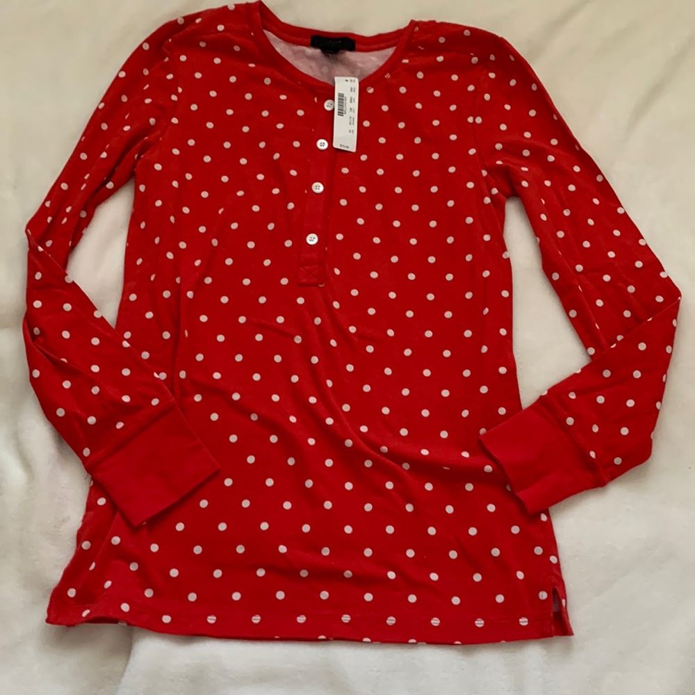 🆕 new J Crew red white polka dot pajama top size extra small XS